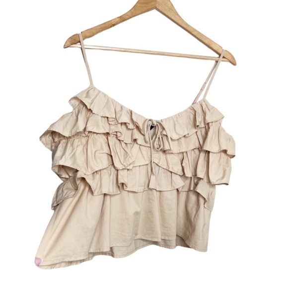 Express Tan Ruffle Chest Spaghetti Strap Feminine Crop Top Tank - Picture 5 of 15